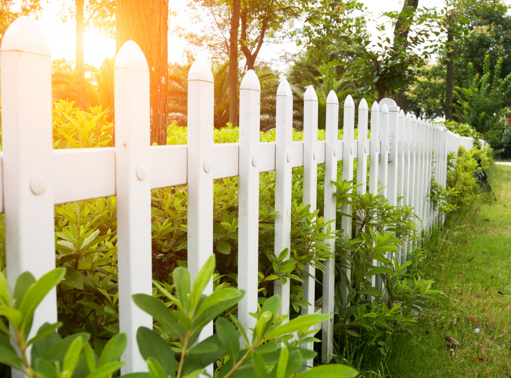 Wooden fence in backyard