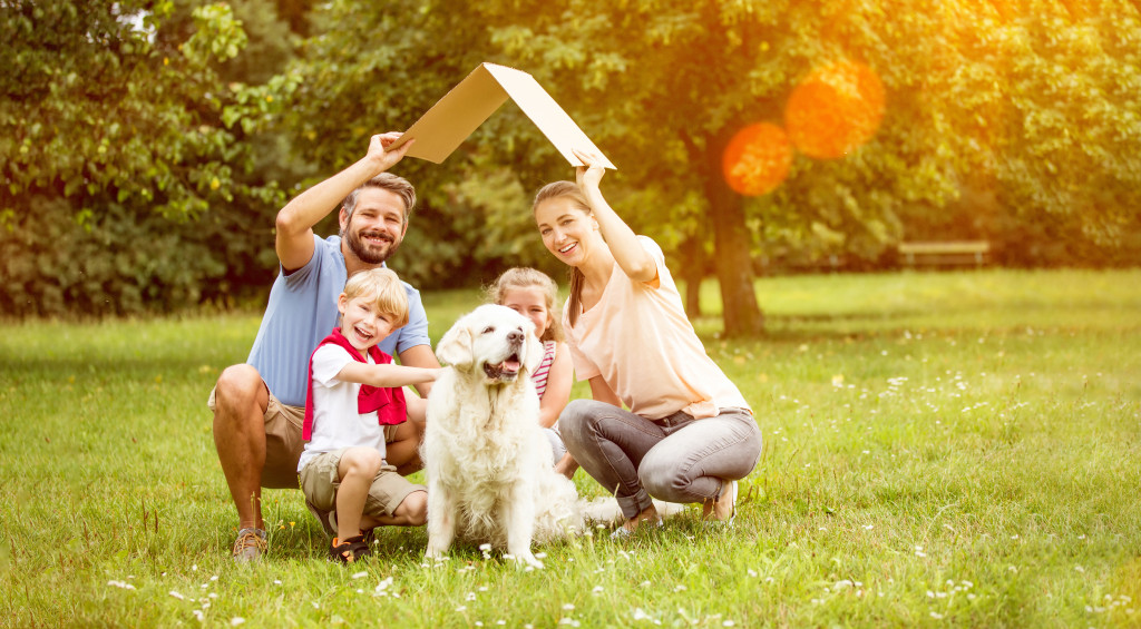 happy family with their pet