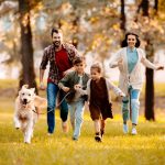 a family with a dog